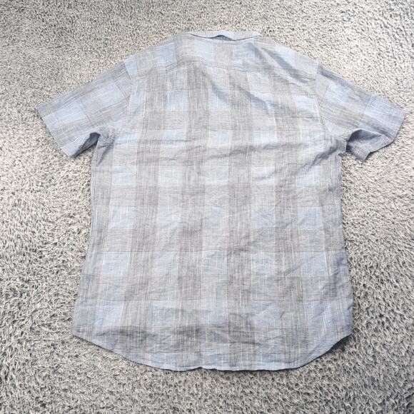 RVCA Shirt Men Extra Large Blue Linen Blend Plaid Button Up Short Sleeve Skater - Picture 6 of 7